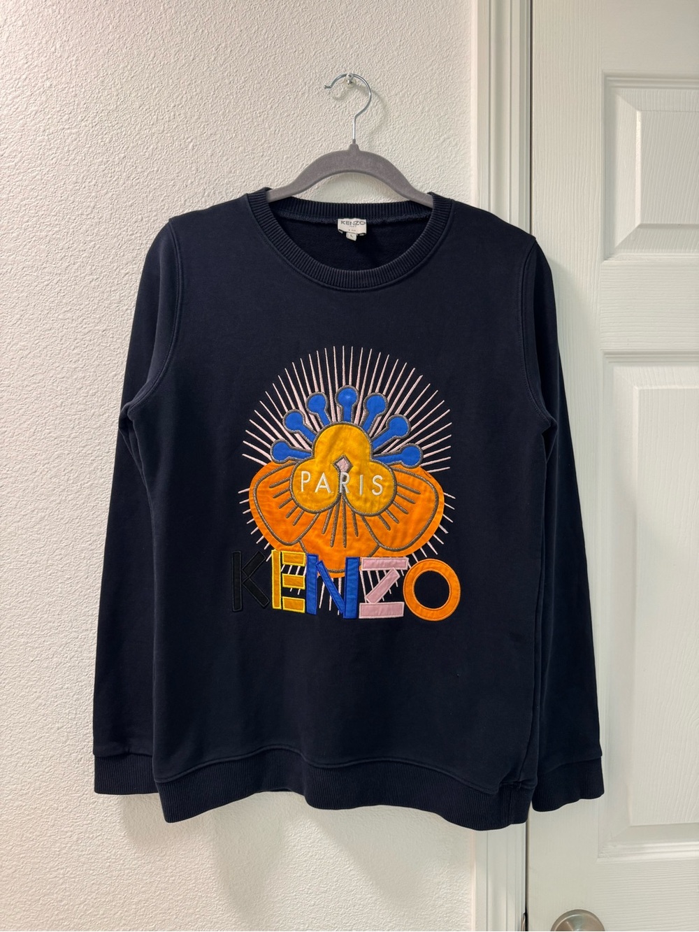kenzo tanami flower embroidered logo sweatshirt navy blue 100% cotton size Large - Picture 5 of 5